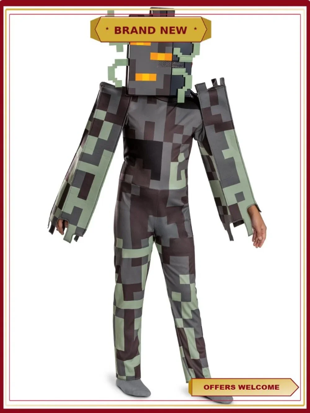 Minecraft Creaking Classic Halloween Costume Boys Size S Jumpsuit Mask